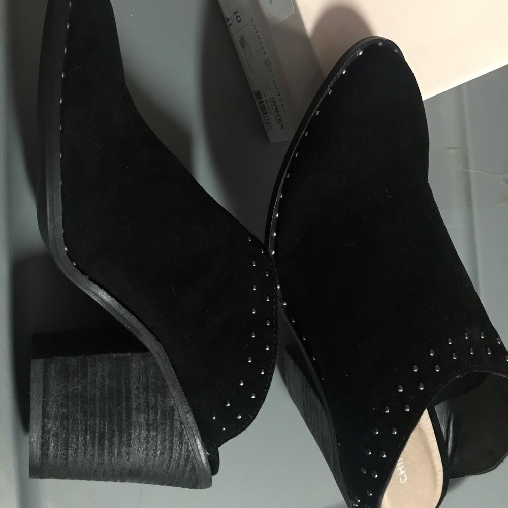 Brand new Black suede studded mules
